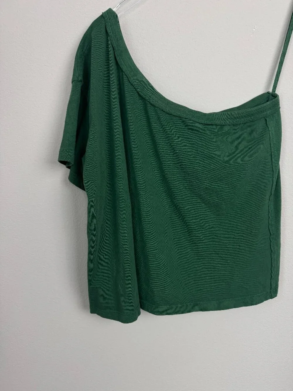 Free People We The Free Green One Shoulder Cotton Tee Size Large Boho Top